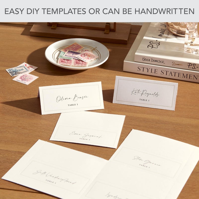 Gartner Studios Ivory Pearl Place Cards, Ivory Cardstock Table Placecards with Pearl Border for Wedding, Printable on Laser/Inkjet Printers, 210 GSM, 3.75â€ x 1.5â€ Folded, 48-Pack (83004) - Image 2